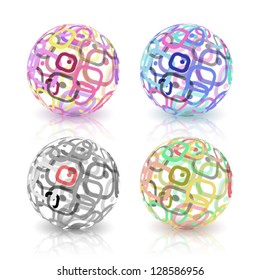 Set of abstract globes made from retro rectangles. Conceptual Technology Logo