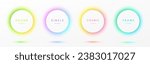 Set of abstract glow neon lighting line circles frames border isolated on white background. Blue, red-purple and green illuminate light round frames collection. Top view technology futuristic elements