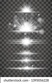 Set of abstract glowing lines on transparent background.  Lines with glow light effect. Lens flare light effect.