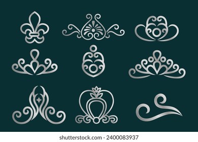 set of abstract gold element crown symbol. Royal king icon design . Vector illustration