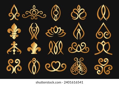 set of abstract gold element crown symbol. Royal king icon design .  Vector illustration