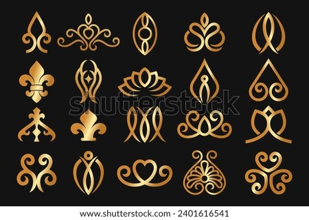 set of abstract gold element crown symbol. Royal king icon design .  Vector illustration
