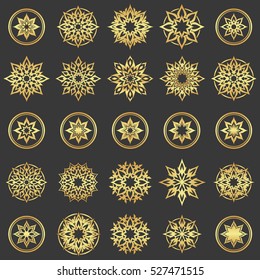 Set of abstract gold flowers.