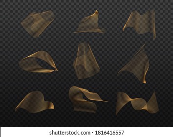 Set of abstract gold waves. Golden moving lines design element on transparent background. Can be used for business card, web pages. 