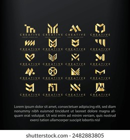 Set of abstract golden initial letter M logo template.app icon set, mordern template icons for business of fashion sport automotive.