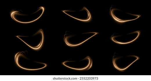 Set of abstract golden light circular lines