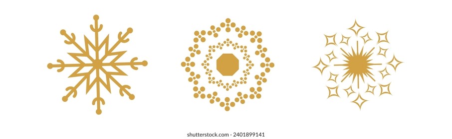 Set of abstract golden snowflakes. Vector illustration.