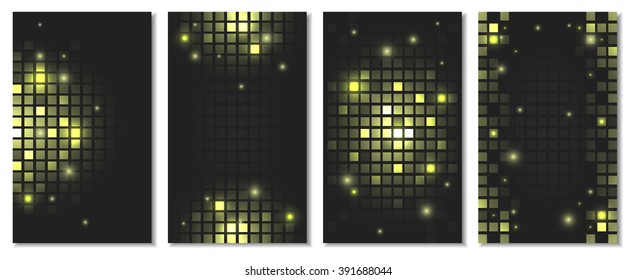 Set of abstract golden square mosaic wallpaper with shiny geometric tiles/vector illustration for your graphic design or mobile phone background.