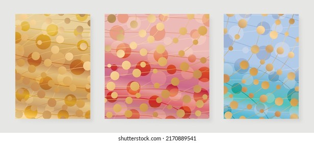 Set of abstract golden wall art vector. Line art, lines, curved and wavy line, gold texture, circles, dots. Collection of luxury wall decoration perfect for decorative, interior, prints, banner.