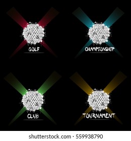 Set abstract golf ball of ink blots in lighting. Vector illustration