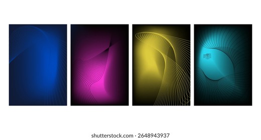 Set abstract gradient background with shining lines waves. Minimalist background for banner, poster, cover, brochure, flyer, website