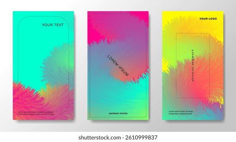 A set of abstract gradient backgrounds with 3d fluffy elements for covers, social networks, posters.