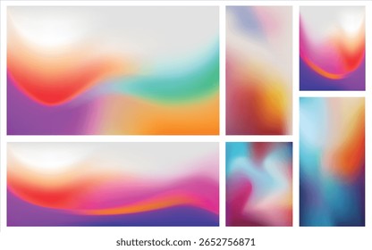 Set of Abstract Gradient Backgrounds with Colorful Fluid Shapes and Smooth Waves