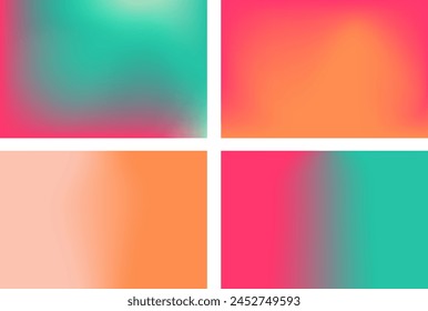 Set of Abstract gradient backgrounds with smooth blur shapes. Peach,green,Magenta and pink color.Copy space.Wavy liquid gradient mesh.Grapic design.Vector.