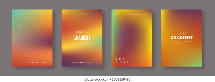Set of abstract gradient backgrounds. Sunset beach or summer colors. Orange, purple, yellow and green colors. Vector.