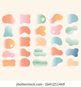 Set of Abstract gradient blobs. Organic fluid shapes collection. Modern gradient design elements. Creative abstract background elements.Colorful Design Elements.