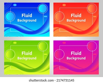 Set Of Abstract Gradient Blue, Orange, Red, Green, Purple, Pink, Geometric Background With Fluid Shapes. Vector Illustration