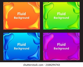 Satz abstrakter Farbverlauf-Blau, Orange, Rot, Grün, Violett, Rosa, geometrischer Hintergrund mit flüssigen Formen. Vektorgrafik
