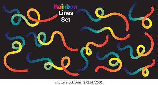 Conjunto de líneas escritas a mano de color degradado abstracto trazos espirales. Formas abstractas de degradado. Gráfico de Vector con líneas onduladas en colores del arco iris. Patrón de onda de fluido colorido. El diseño del Vector es fácil de editar