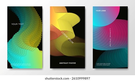 A set of abstract gradient colorful backgrounds with 3D elements. For posters, posters, covers, etc.