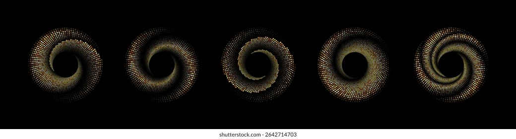 Conjunto de círculos punteados degradados abstractos. Marcos de puntos circulares de semitono. Elemento de diseño de Vector para varios propósitos.
