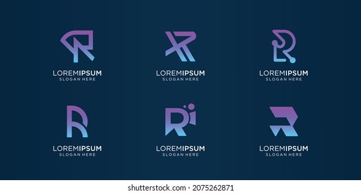 set of abstract gradient letter r logo design template. icon for business, technology, company.