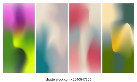 Set of abstract gradient mesh backgrounds. Colorful liquid swirl gradient design. Vector illustration