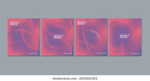  Conjunto de carteles de degradado Abstractas con Formas circulares fluidas de color rosa y púrpura sobre fondos suaves para proyectos de diseño moderno, marca o arte digital