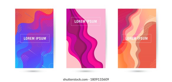 Set of Abstract gradient wavy geometric background, Abstract Fluid and liquid background design with blue, pink, orange color, Abstract shape for your poster, background, banner or calendar.