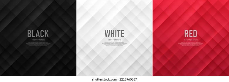 Set of abstract gradient white gray, black, red square tile pattern minimal background. Simple futuristic geometric texture background with copy space. Use for cover template, poster, web banner.