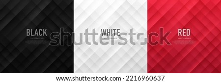 Set of abstract gradient white gray, black, red square tile pattern minimal background. Simple futuristic geometric texture background with copy space. Use for cover template, poster, web banner.