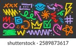 Set of abstract graffiti symbols on dark background