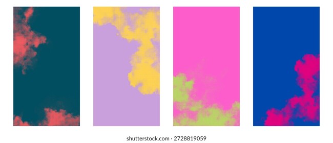 Conjunto de fondos abstractos granulados con nubes de color suave y textura de ruido. Modernos fondos artísticos para póster, portada, redes sociales y diseño digital.