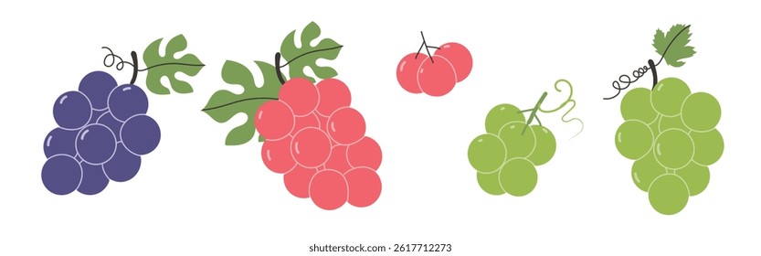 Set of abstract grapes. Simple grape. Organic fruit for juice, smoothie or healthy food. Fruit collection design for interior, poster, banner. Vector illustration on white background.