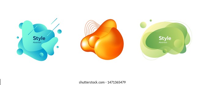 Set of abstract graphic badges. Dynamical colored forms and lines. Gradient abstract banners with flowing liquid shapes. Template for logo, flyer, presentation