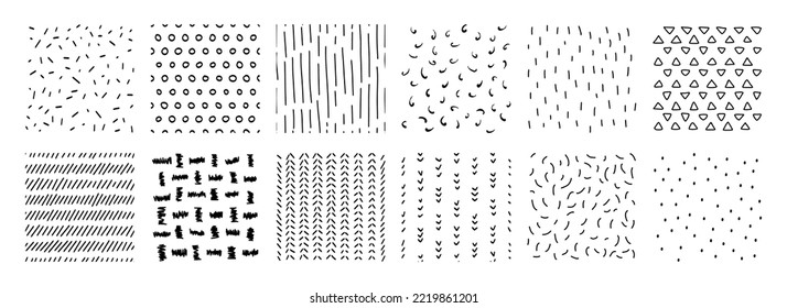 Set of abstract graphic black-white seamless patterns. Simple background for fabric, textile, linen, decoration, invitation, wallpaper, pattern fills, web page backdrop, print, gift and wrapping paper