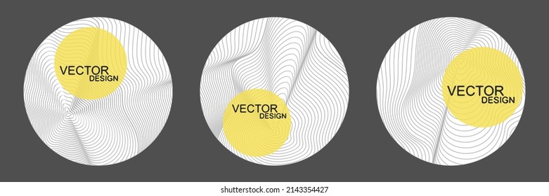 Set of abstract graphic circle elements, gray and yellow, vector design