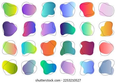 Set of abstract graphic design elements. Hand drawn colorful random blot collection. Simple rounded shapes with trendy gradients. Vector illustration