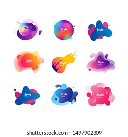 Set of abstract graphic elements with liquid shapes. Creative art background. Dynamic effect. Futuristic technology style. Motion