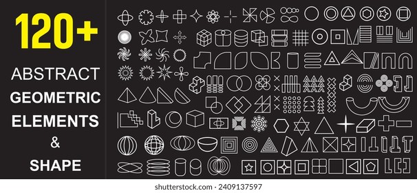 Set of abstract graphic geometric symbols and objects in y2k style. Geometric elements. Retro futuristic elements for design.  Templates for notes, posters, banners, stickers, logo.