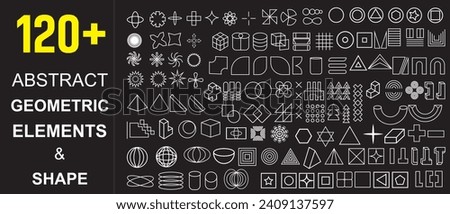 Set of abstract graphic geometric symbols and objects in y2k style. Geometric elements. Retro futuristic elements for design.  Templates for notes, posters, banners, stickers, logo.