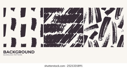 Conjunto de patrones gráficos abstractos. Ilustración vectorial de manchas y accidentes cerebrovasculares. Fondo monocromo y garabatos. Garabatos de tinta para textiles, Anuncio, embalaje, cuadernos