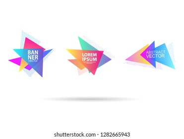 Set of abstract graphic triangle shape. Template banners, postcards, posters. Colorful geometric polygonal figure isolated. Trendy modern design backgrounds. 