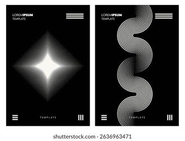 Set of abstract graphic wallpapers featuring repeated line patterns in monochrome shades. Ideal for modern backgrounds, textures, and stylish design elements.