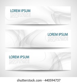 Set abstract gray smooth curve lines background advertising banner.Abstract header gray wave white vector design