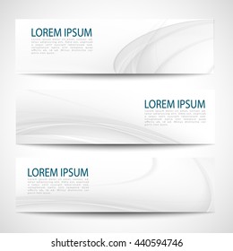 Set abstract gray smooth curve lines background advertising banner.Abstract header gray wave white vector design