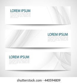 Set abstract gray smooth curve lines background advertising banner.Abstract header gray wave white vector design
