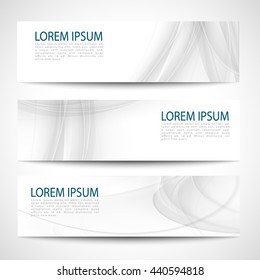 Set abstract gray smooth curve lines background advertising banner.Abstract header gray wave white vector design