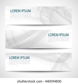Set abstract gray smooth curve lines background advertising banner.Abstract header gray wave white vector design