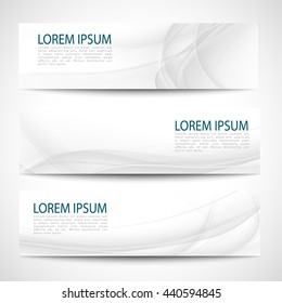 Set abstract gray smooth curve lines background advertising banner.Abstract header gray wave white vector design
